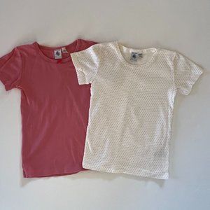 Petit Bateau short-sleeve cotton t-shirts, set of 2, 6 years, pink & white dot